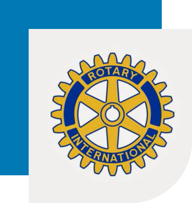 A blue and white logo for the rotary club.